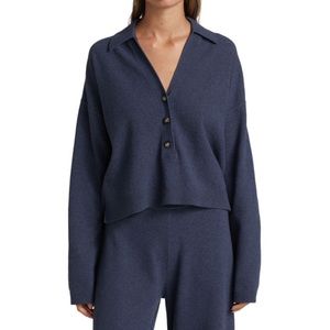 Veronica Beard Takira Cashmere Wool Blend Cropped Polo Sweater